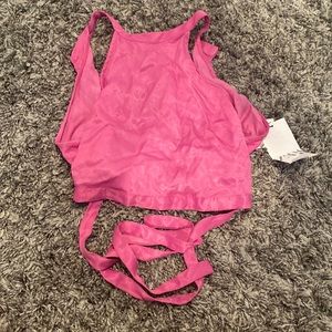 Pink tie up open back high neck top from Zara